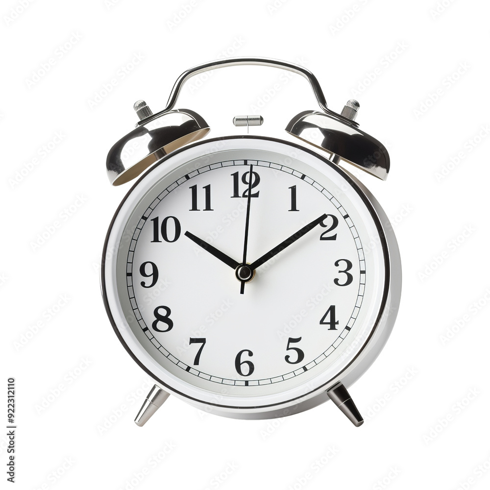 Classic Silver Alarm Clock Isolated Without Background for Transparency. Classic Silver Alarm Clock Isolated Without Background for Transparency.