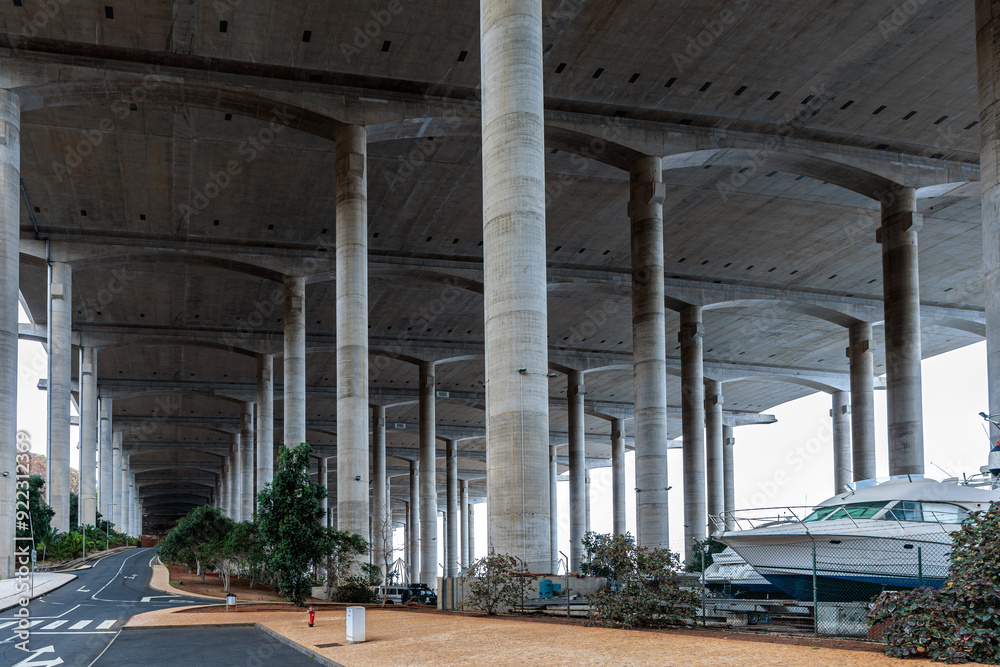 Bottom view of the airport runway construction in Madeira Island
