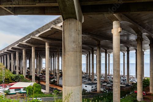 Bottom view of the airport runway construction in Madeira Island