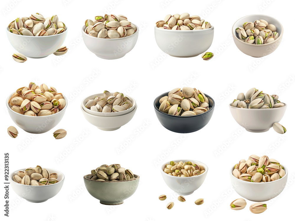 Pistachios in Various Bowls and Arrangements