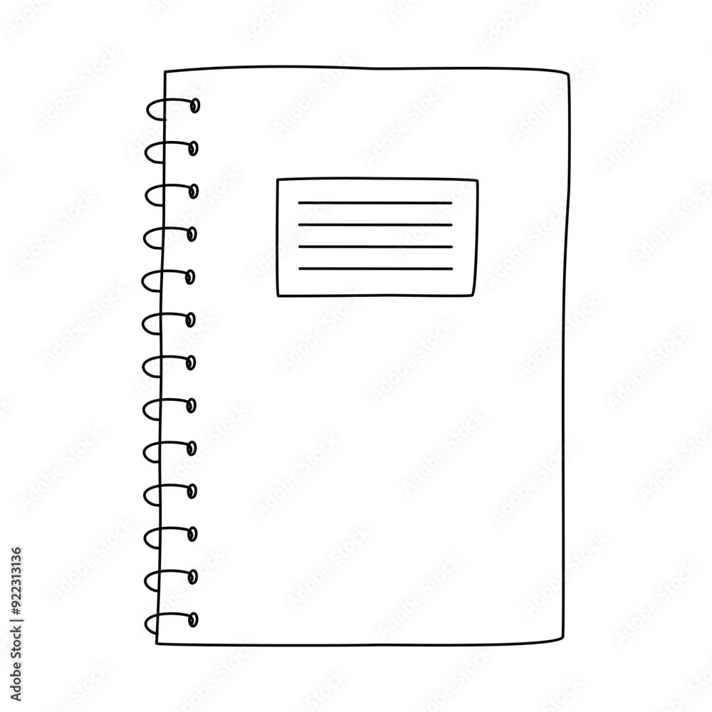 School spiral copybook or exercise book, doodle style flat vector outline for coloring book School spiral copybook or exercise book, doodle style flat vector outline for coloring book