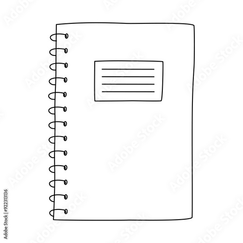 School spiral copybook or exercise book, doodle style flat vector outline for coloring book