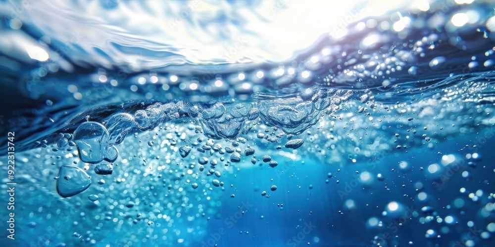The water is clear and blue, with many bubbles floating on the surface The water is clear and blue, with many bubbles floating on the surface