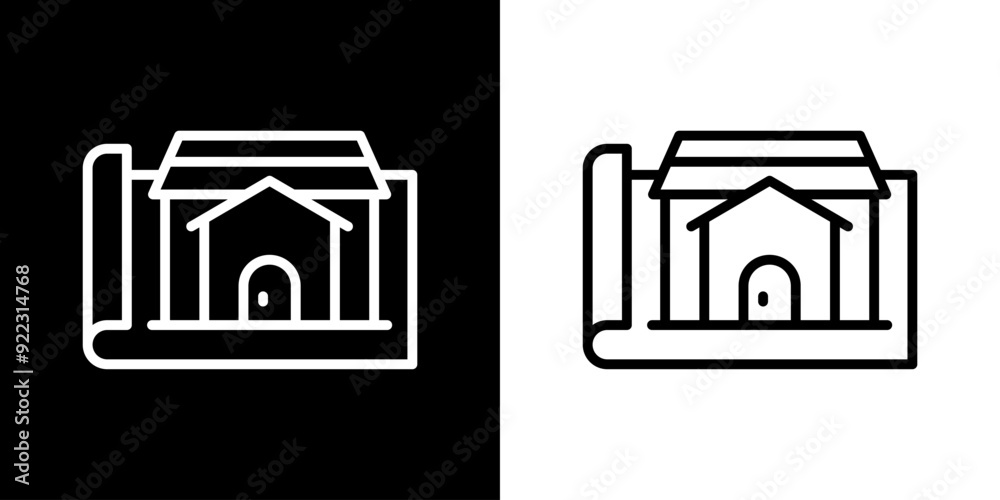 Planing house icon. construction icon. Building icon. Black icon. Line icon. Silhouette.