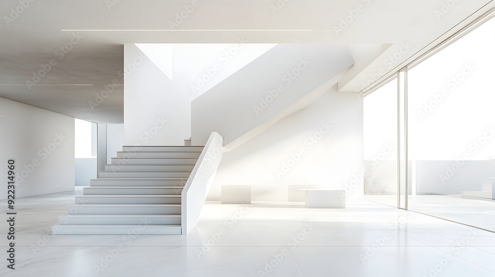 © pkproject - Minimalist White Staircase in a Serene Modern Gallery Setting © pkproject - Minimalist White Staircase in a Serene Modern Gallery Setting