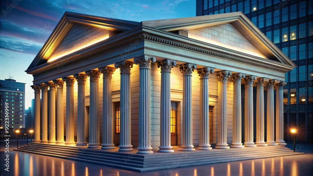 Obraz premium A softly lit 3D bank building symbolizes the enduring stability of financial institutions.