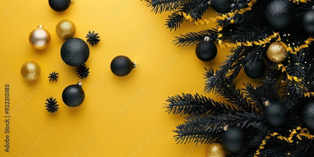 Fototapeta premium A Christmas tree with gold and black ornaments