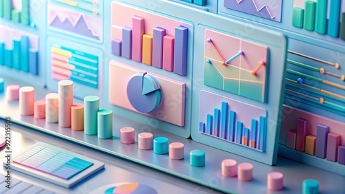 The 3D financial dashboard, adorned with soft hues, represents data-driven financial insights