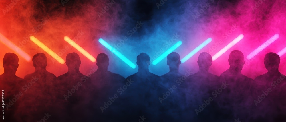 Illuminated Neon Cartoon Nightclub with Animated Dancers - with Vibrant Decor and Copy Space for Text Illuminated Neon Cartoon Nightclub with Animated Dancers - with Vibrant Decor and Copy Space for Text