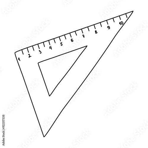 Triangular ruler, doodle style flat vector outline for coloring book
