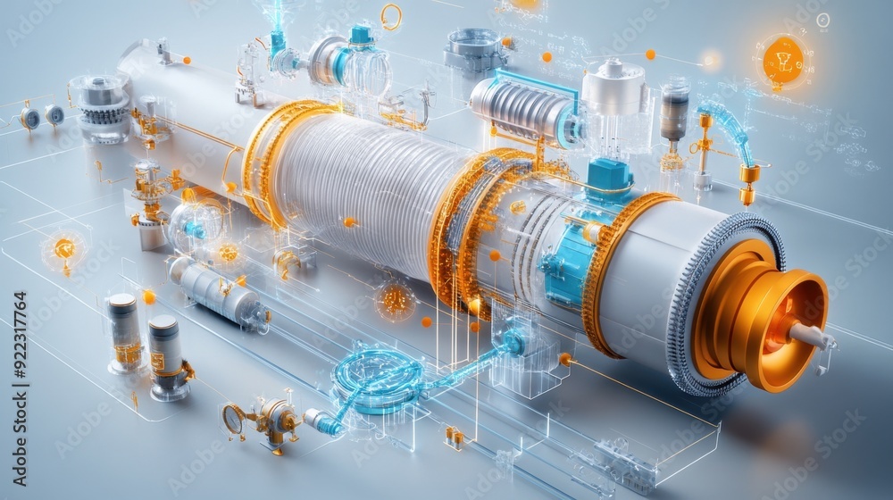 Cement kiln and cooler system, detailed engineering view of the heat exchange process Cement kiln and cooler system, detailed engineering view of the heat exchange process