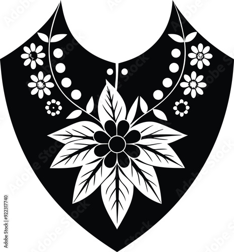 floral pattern collar  design for kameez black and white