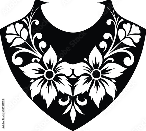 floral pattern collar  design for kameez black and white