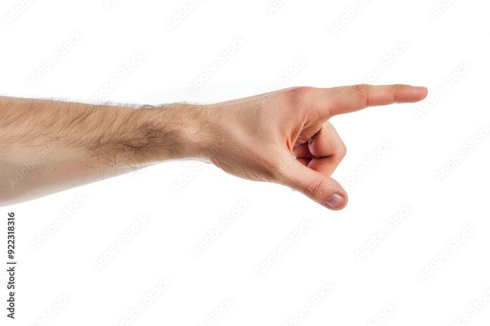 Hand Touching Screen. Man Demonstrating with Open Hand Gesture on White Background Hand Touching Screen. Man Demonstrating with Open Hand Gesture on White Background