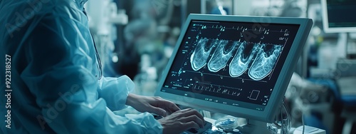 Close-Up of a Medical Technician Using an Ultrasound Device with High-Definition Display photo