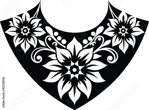 floral pattern collar  design for kameez black and white