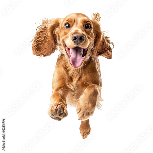 Apex Cocker Spaniel running, full body shot, isolated on white background