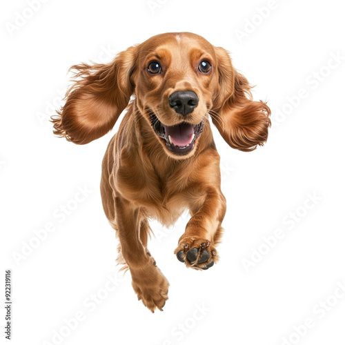 Apex Cocker Spaniel running, full body shot, isolated on white background