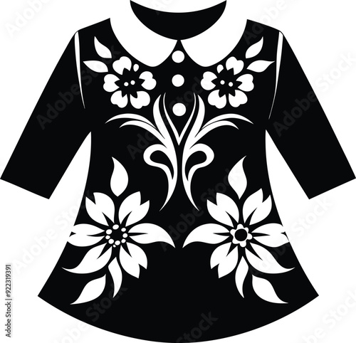 floral pattern collar  design for kameez black and white