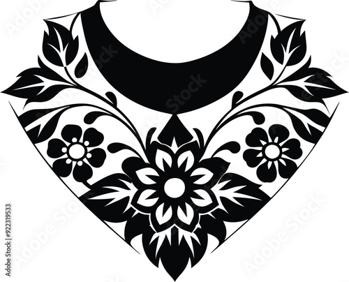 floral pattern collar  design for kameez black and white