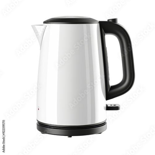 Isolated Electric Kettle with Black Handle and White Body.