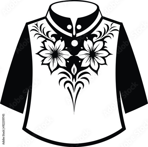 floral pattern collar  design for kameez black and white