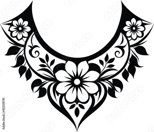 floral pattern collar  design for kameez black and white