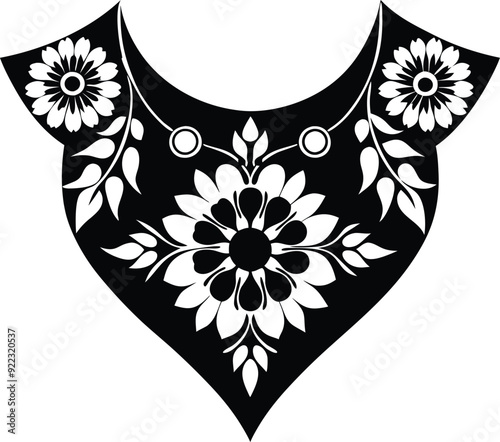 floral pattern collar  design for kameez black and white