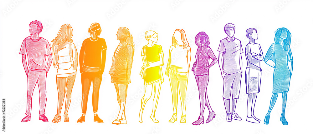Diverse Group of People Standing Together in a Line Illustration Diverse Group of People Standing Together in a Line Illustration