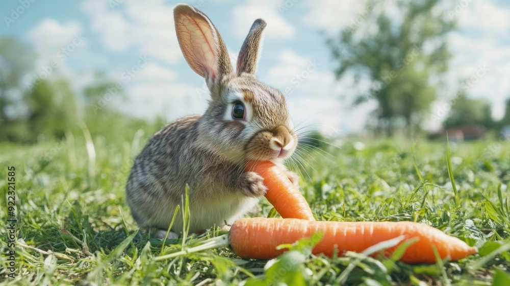 Fototapeta premium Cute Bunny Enjoying a Carrot