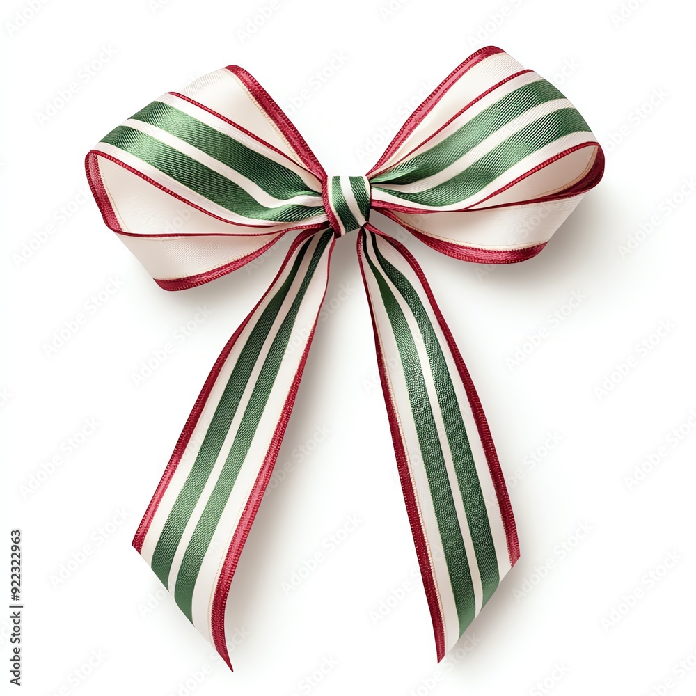 A festive bow with green and red stripes, perfect for holiday decorations or gift wrapping. A festive bow with green and red stripes, perfect for holiday decorations or gift wrapping.