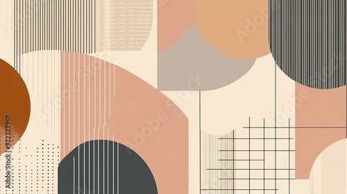 Abstract geometric patterns with soft colors and varied shapes in a minimalistic design