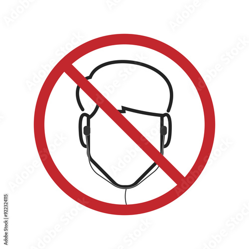 Isolated prohibition sign to use Headphones, earphones, TWS, Buds, Music Hear, for class, driving, meeting and indoor label