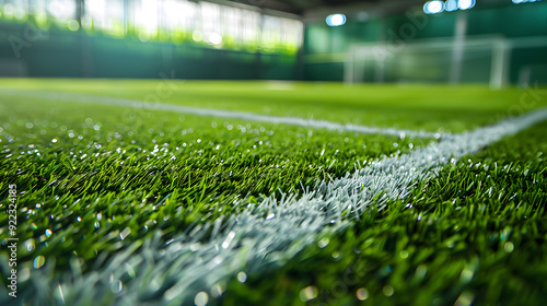 Indoor  Soccer field artificial grass with copy space