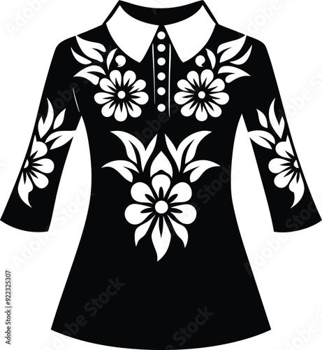 floral pattern collar  design for kameez black and white