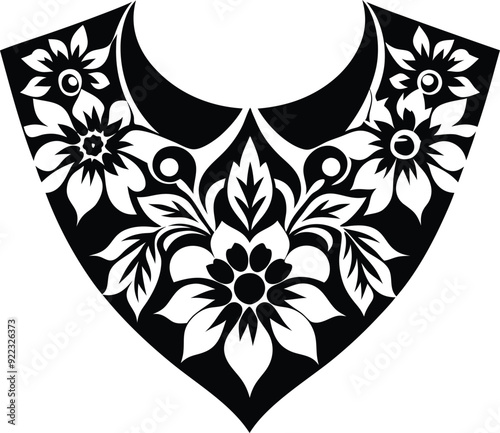 floral pattern collar  design for kameez black and white