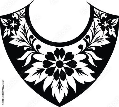 floral pattern collar  design for kameez black and white