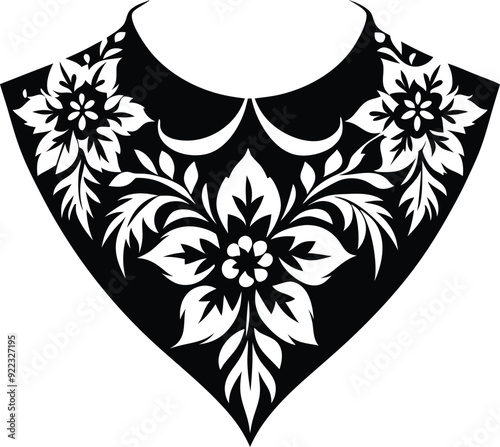 floral pattern collar  design for kameez black and white