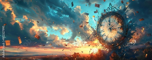 A clock where the numbers are replaced by skyrocketing price tags, surreal, fantasy style, dreamlike photo