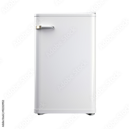 Isolated Mini Fridge with a Simple Design and Metallic Handle.