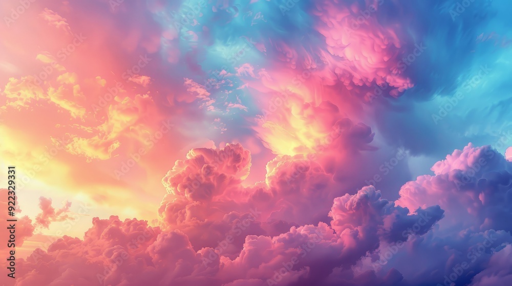 Colorful clouds illuminated by sunset over a serene sky Colorful clouds illuminated by sunset over a serene sky