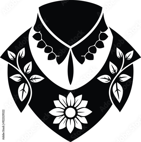 floral pattern collar  design for kameez black and white