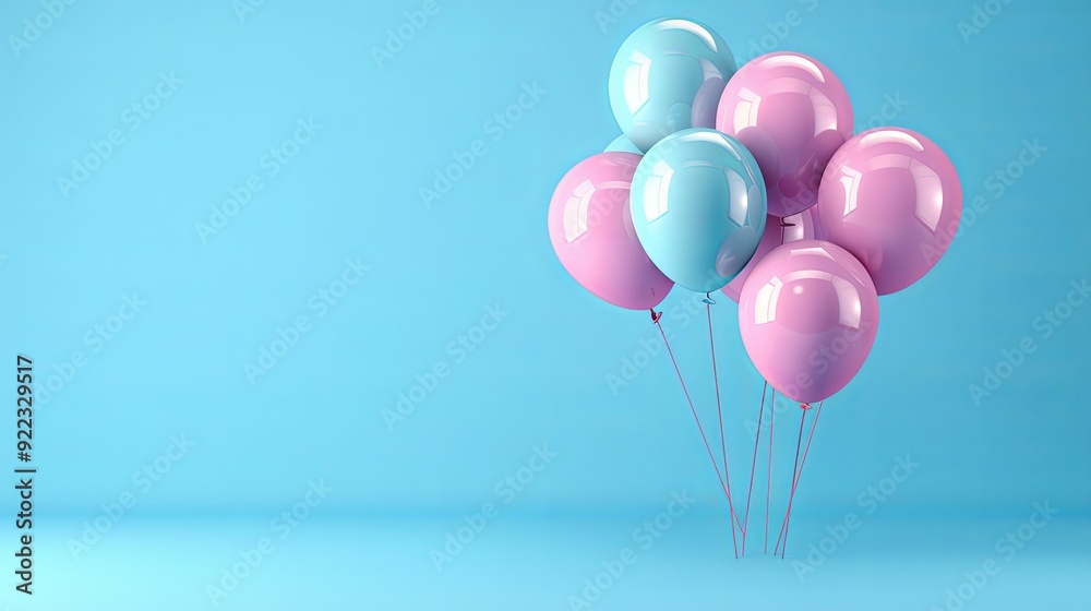 Pink and blue balloons against a blue background. Pink and blue balloons against a blue background.