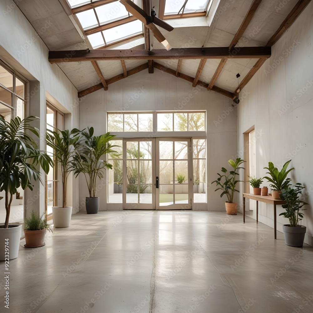 Fototapeta premium an empty room with plants and windows.