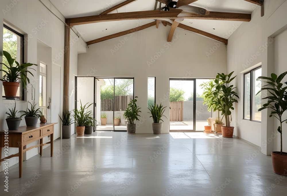 Fototapeta premium an empty room with plants and windows.