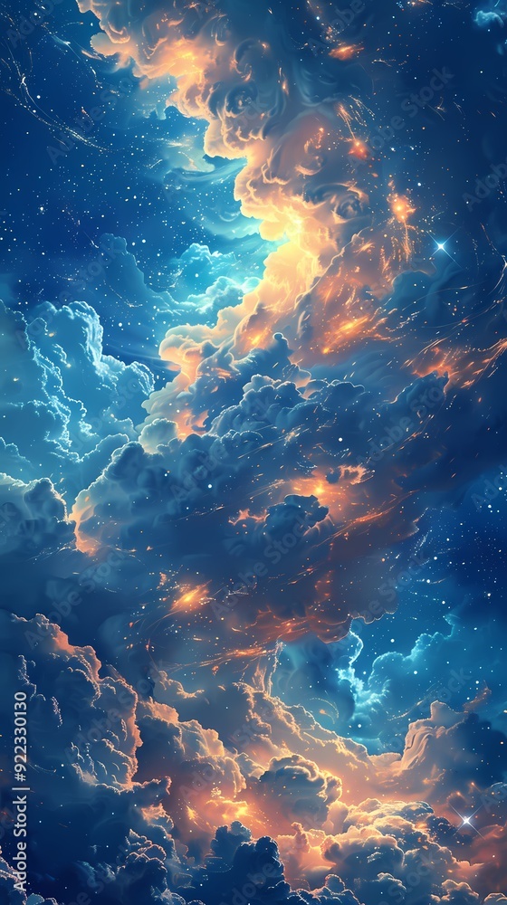 Fototapeta premium Digital dream cloud scene illustration poster background