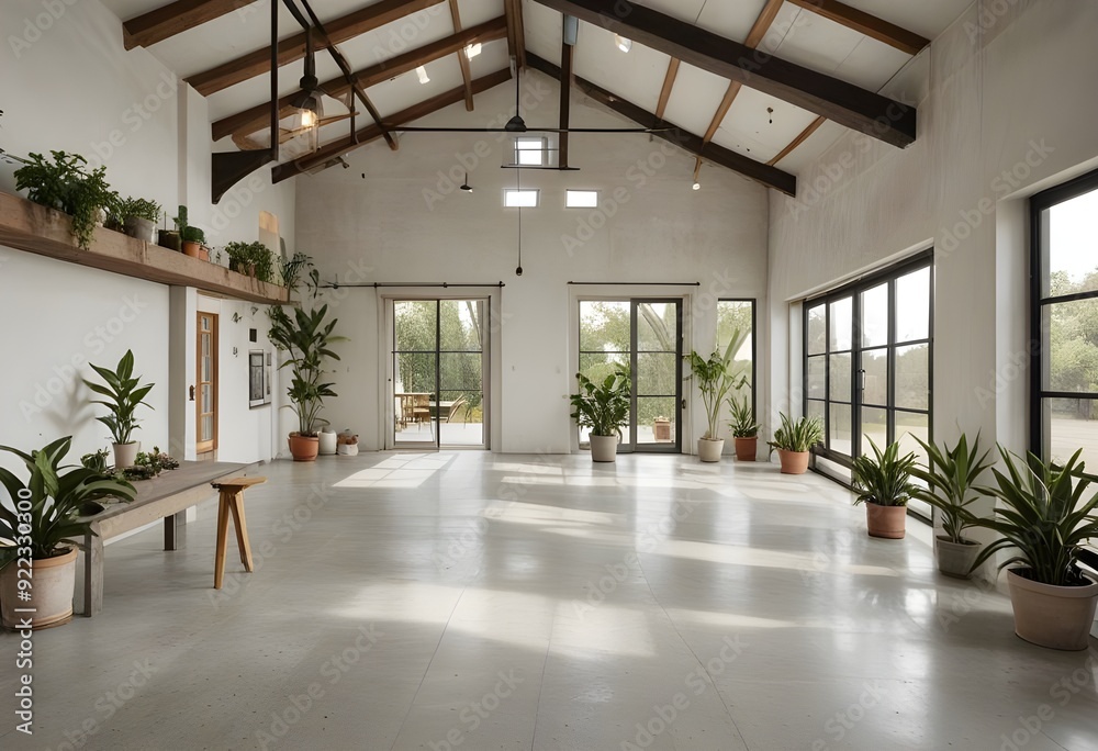 Fototapeta premium an empty room with plants and windows.