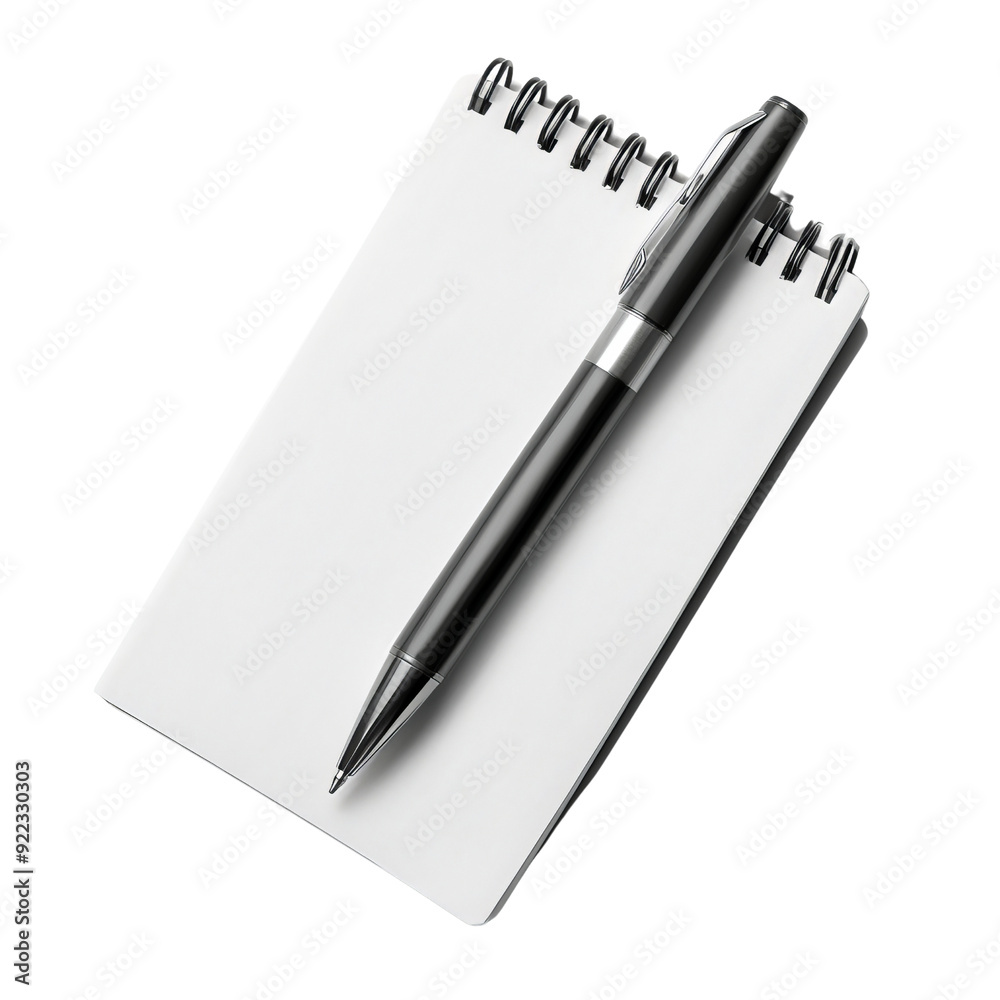 Isolated Notepad with Black Pen, Top View, Transparent Background. Isolated Notepad with Black Pen, Top View, Transparent Background.