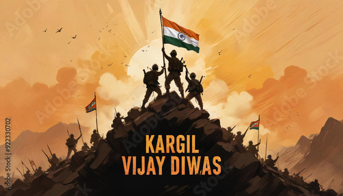Kargil vijay diwas illustration banner or poster. 26 july. happy independence day post.