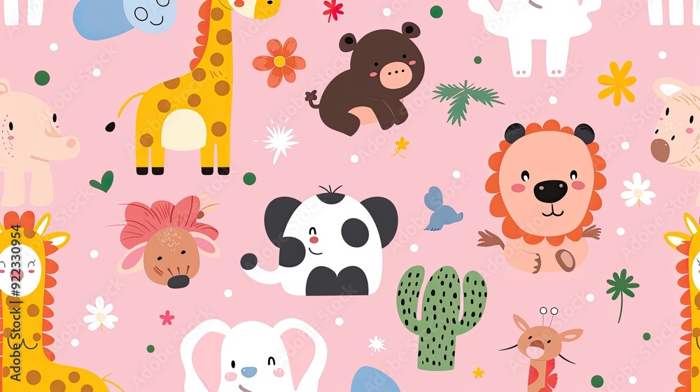 Cute Animal Pattern on Pink Background